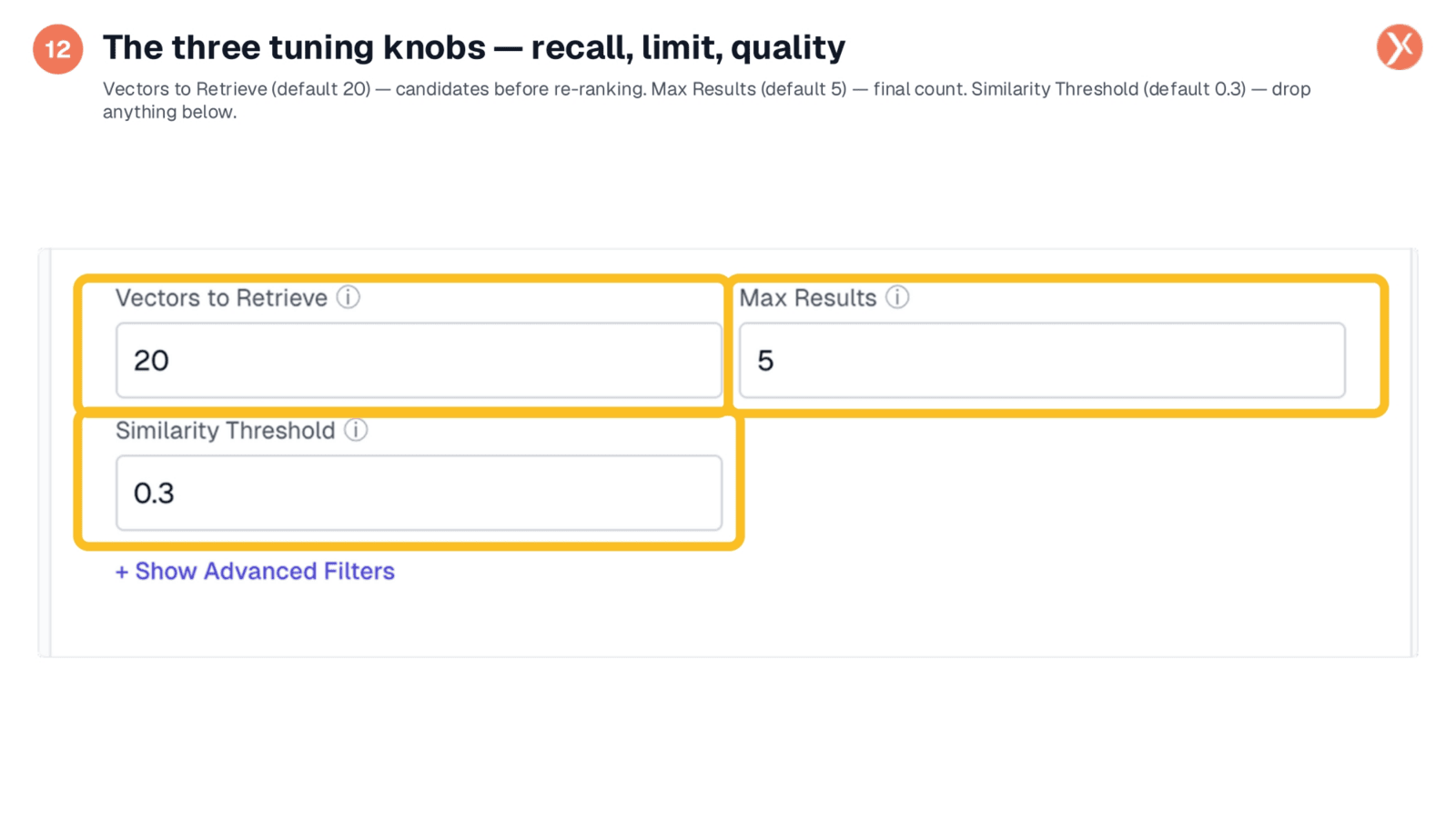 The three tuning knobs — recall, limit, quality
