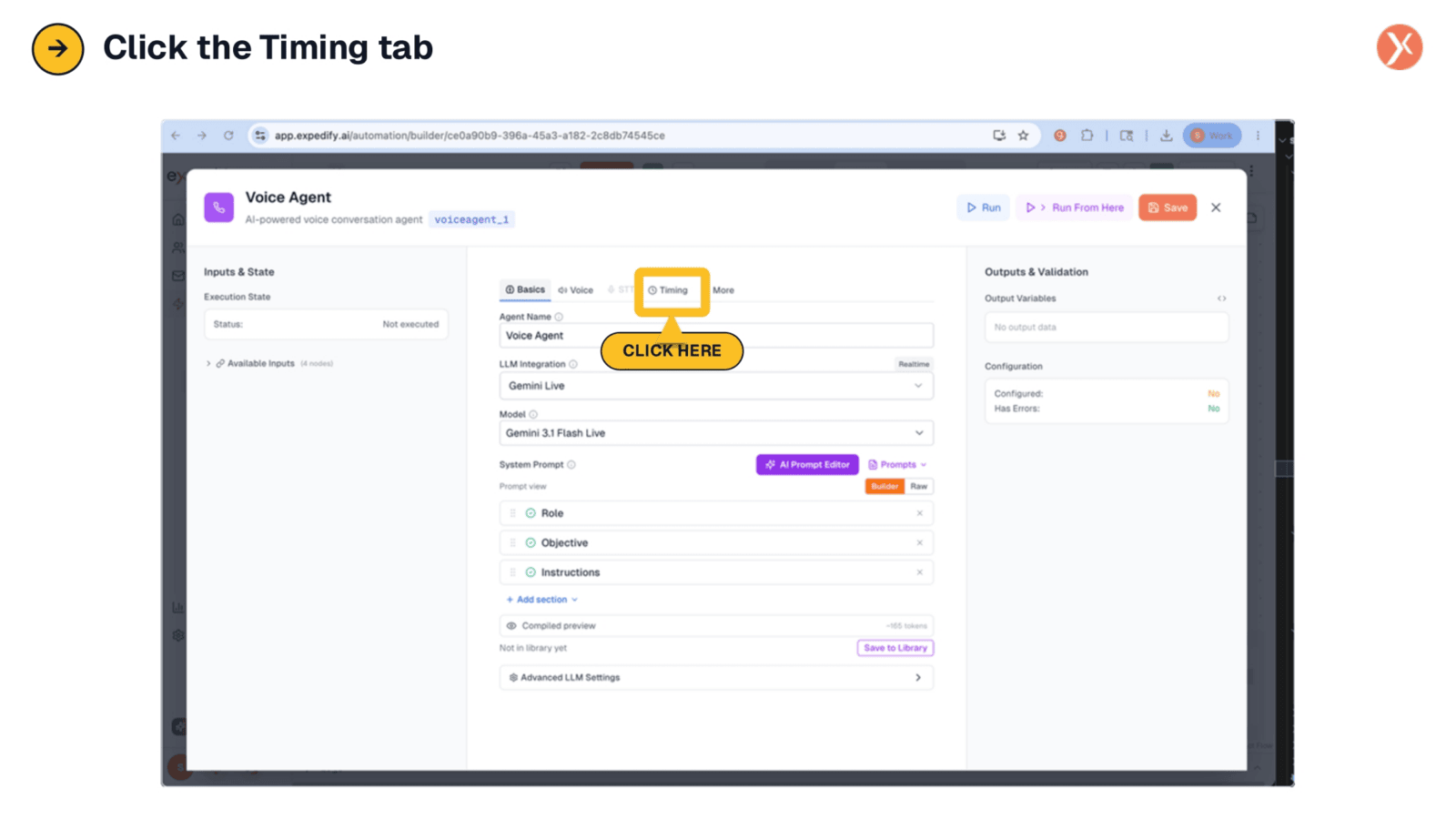 Accessing the Timing Tab