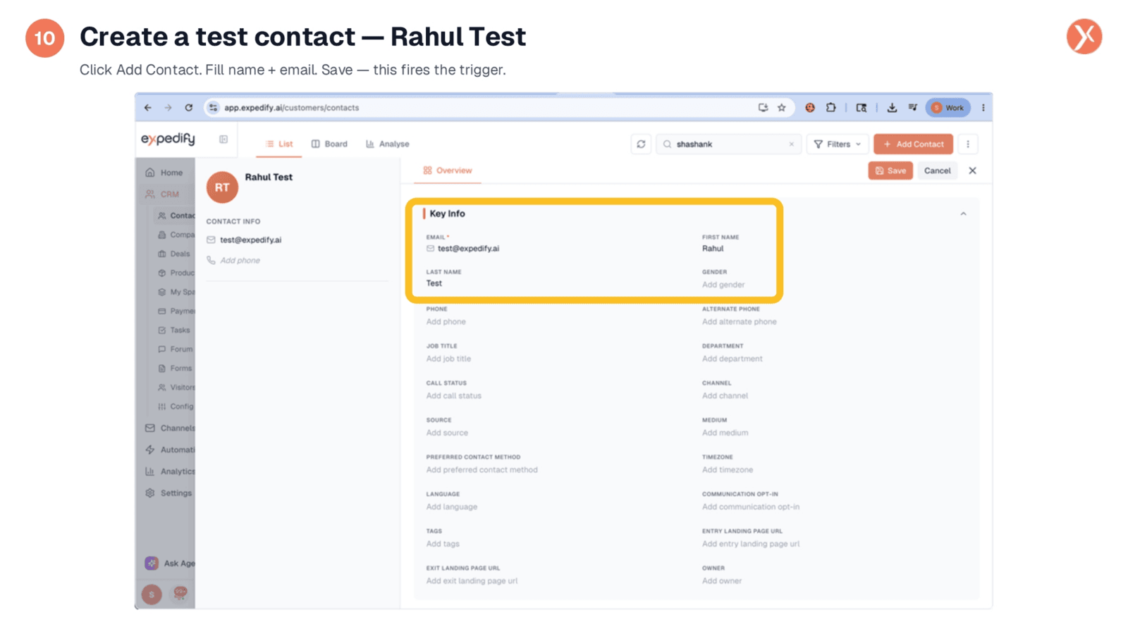 Generating a Test Contact